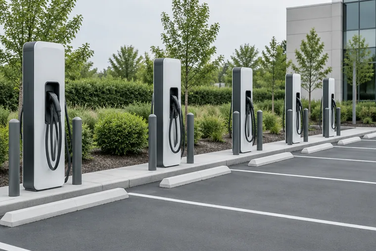 Charging cable plugged into an electric vehicle