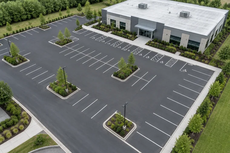 Aerial view of a full commercial parking lot